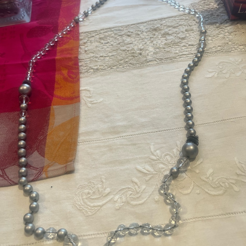 Joan & David Silver and Clear Beaded Necklace